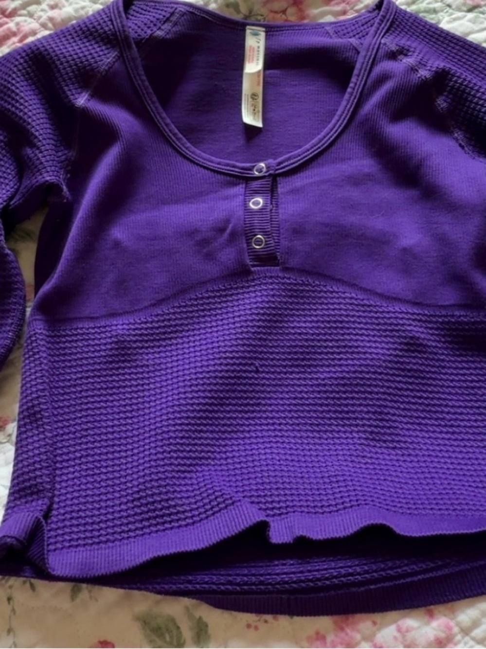 We The Free Deep Purple Henley Waffle-Knit Crop Top